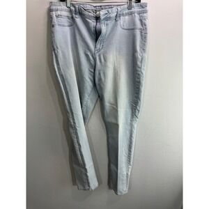 Light Blue White Pinstripe Slim Leg Denim Jeans Striped Tapered Pants Womens